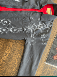 Image 4 of Grey jacket with red lining and white print 