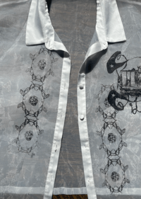 Image 2 of White translucent button down with black print 