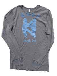 Image 1 of Em+lu tough guy, grey thermal with blue/white layered print