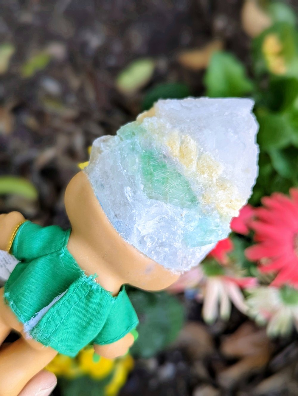 Quartz, Green and Yellow Calcite "I love the Irish" Troll 4.5"