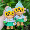 Green Calcite St Paddy's Troll with Dress and Sunflower Crown 6"