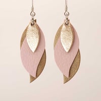 Image 1 of Handmade Australian leather leaf earrings - Rose gold, soft pink, matte rose gold [LGP-073]
