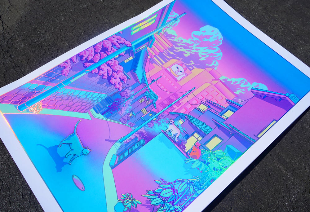 Image of NEKO CITY Holographic Print 29.7 cm x 42 cm
