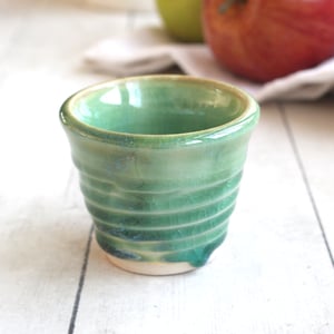 Image of Match Striker Cup in Shimmering Green Glaze, Match Holder, Shot Glass, Made in USA