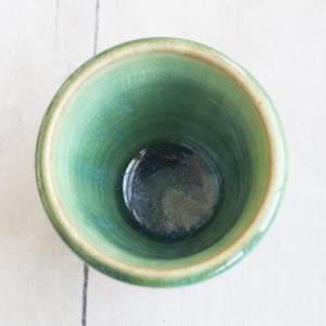 Image of Match Striker Cup in Shimmering Green Glaze, Match Holder, Shot Glass, Made in USA