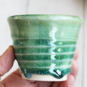 Image of Match Striker Cup in Shimmering Green Glaze, Match Holder, Shot Glass, Made in USA