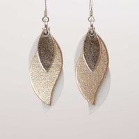 Image 1 of Handmade Australian leather leaf earrings - Silver, rose gold, pearl white [LMT-171]
