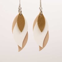 Image 1 of Handmade Australian leather leaf earrings - Gold, white, beige [LMT-174]