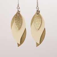 Handmade Australian leather leaf earrings - Golds with cream [LMG-246]