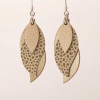 Image 1 of Handmade Australian leather leaf earrings - Almond, animal print, matte rose gold [LAR-074]