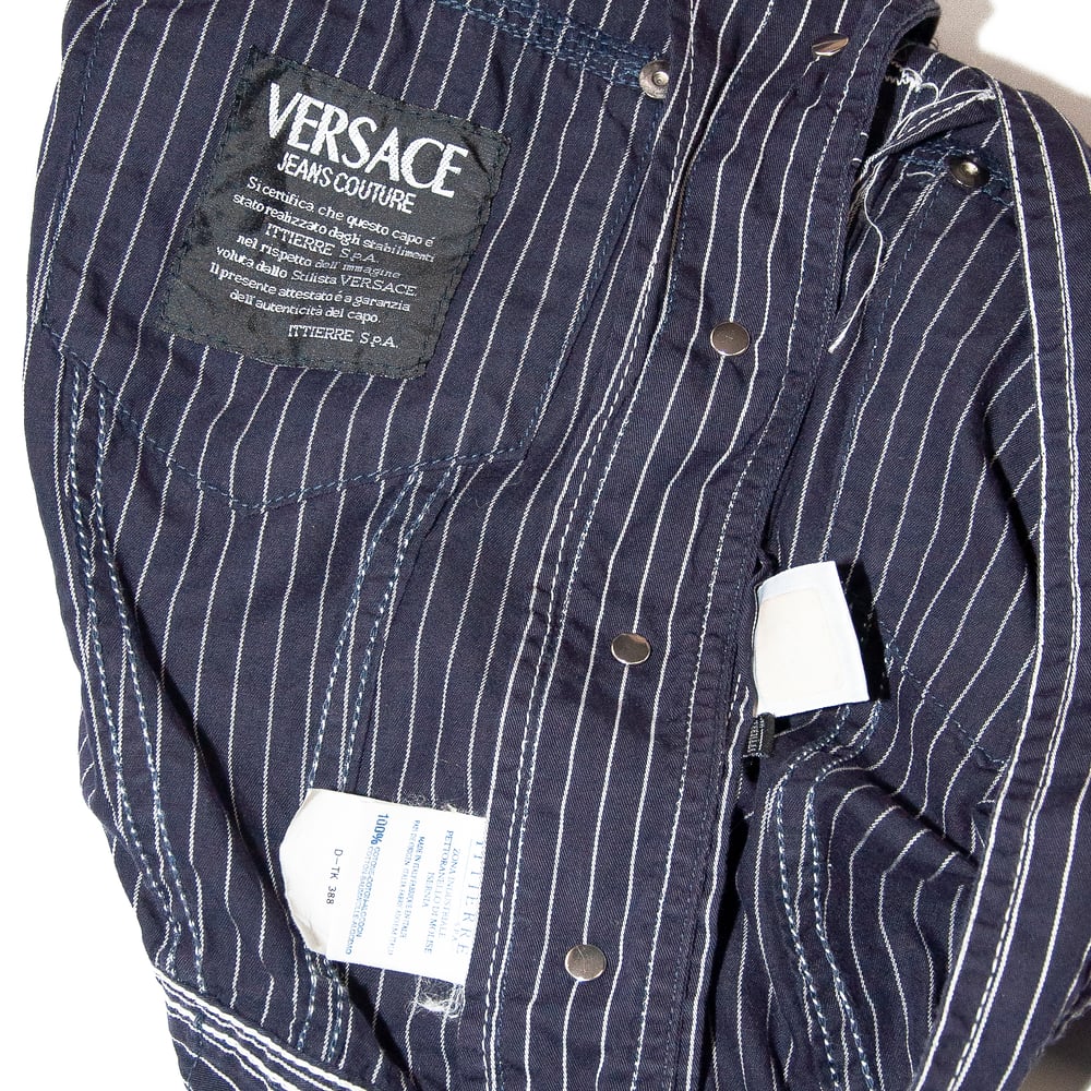 Image of Versace Jeans Couture Pinstripe Black Cropped Western Jacket