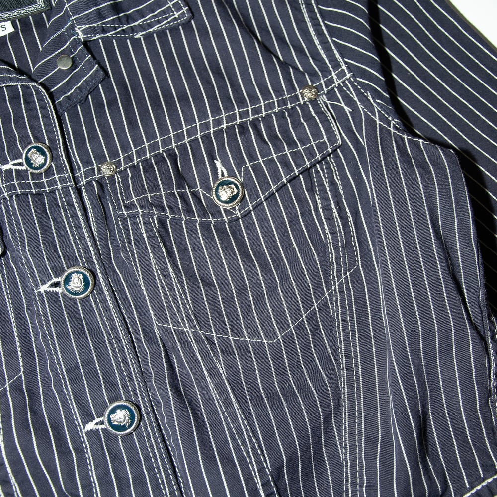 Image of Versace Jeans Couture Pinstripe Blue Cropped Western Jacket