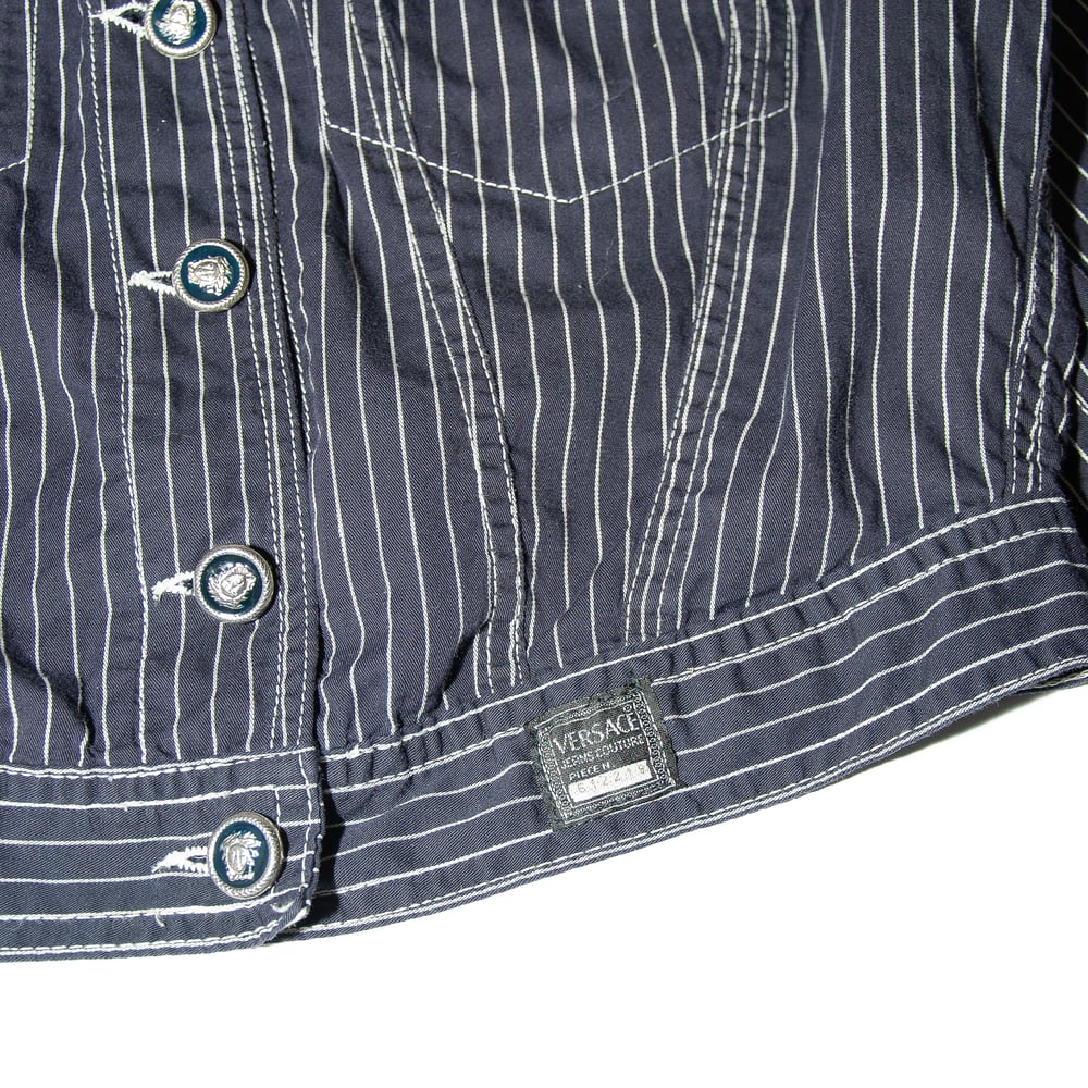 Image of Versace Jeans Couture Pinstripe Blue Cropped Western Jacket