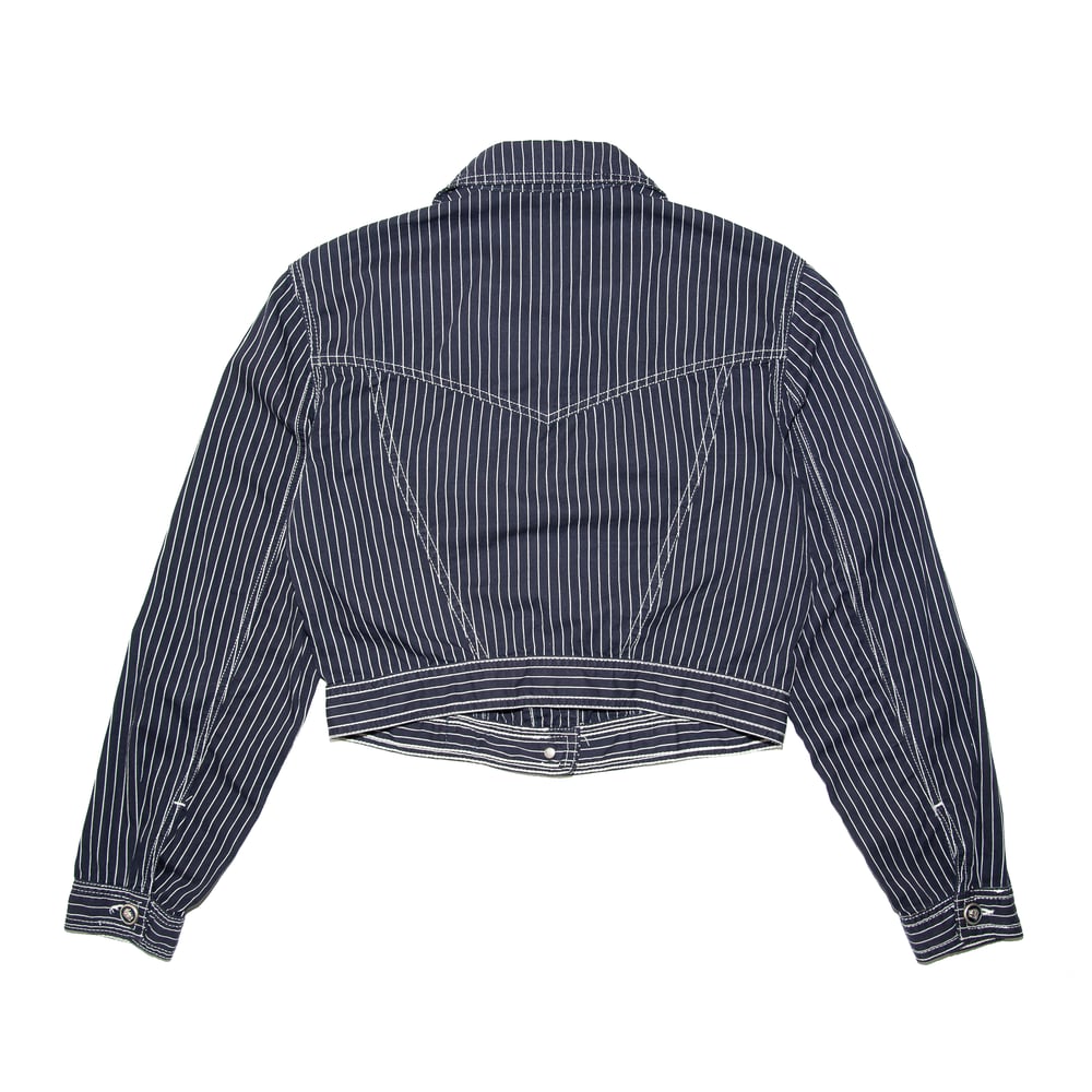 Image of Versace Jeans Couture Pinstripe Blue Cropped Western Jacket