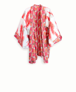 Image of Kort kimono - rød ikat vævning med fyregrene - vendbar