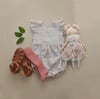 Ruffle Romper Taupe Striped RTS