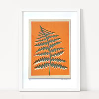 Image 2 of Grey Fern on Soft Orange Fabric Print