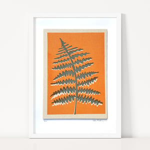 Image of Grey Fern on Soft Orange Fabric Print