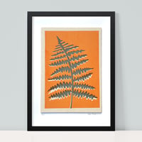 Image 3 of Grey Fern on Soft Orange Fabric Print