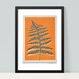 Image of Grey Fern on Soft Orange Fabric Print