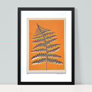 Image of Grey Fern on Soft Orange Fabric Print