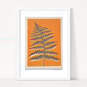 Image of Grey Fern on Soft Orange Fabric Print