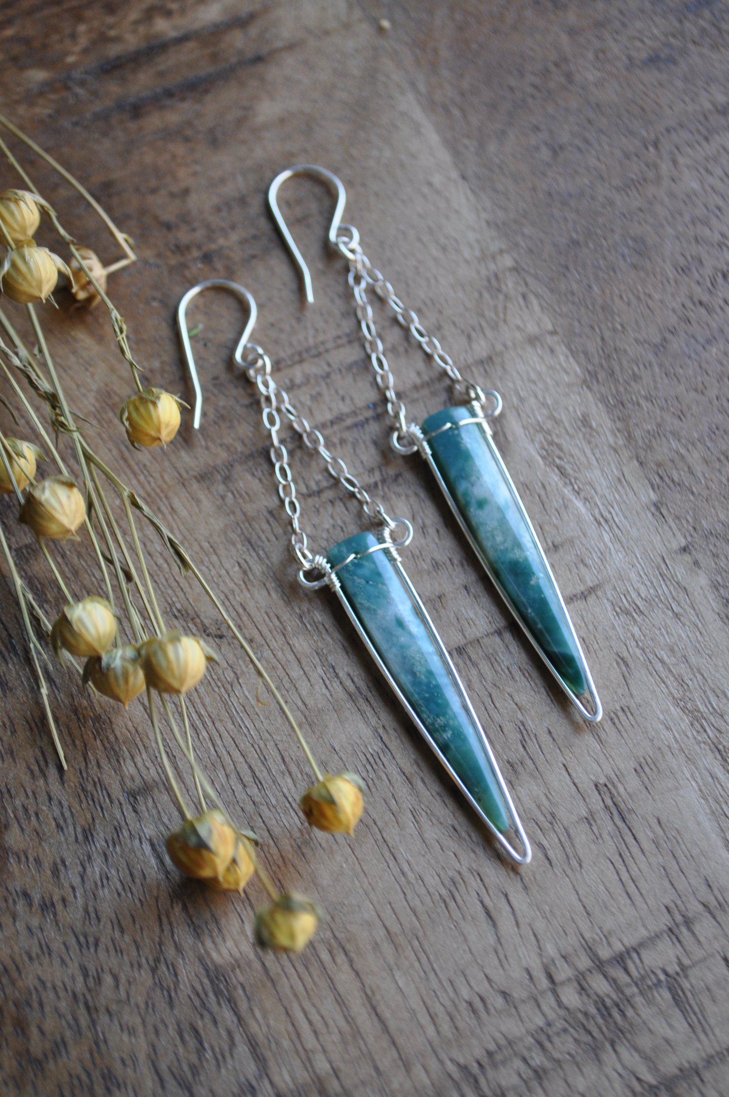 Image of One of a Kind Green Mountain Jade Spike Dangles