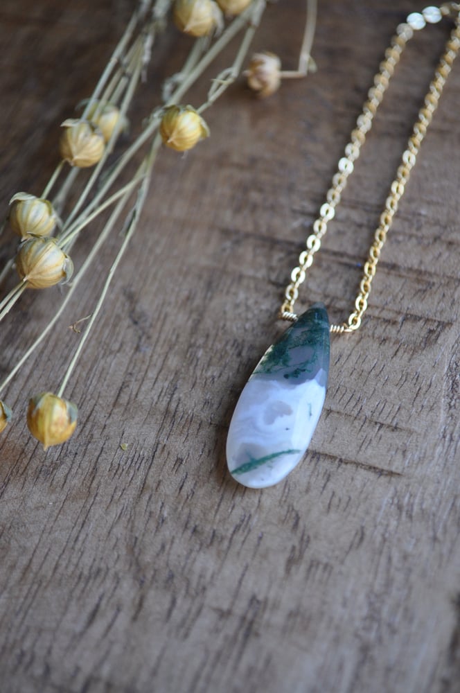 Image of Moss Agate Teardrop Necklace