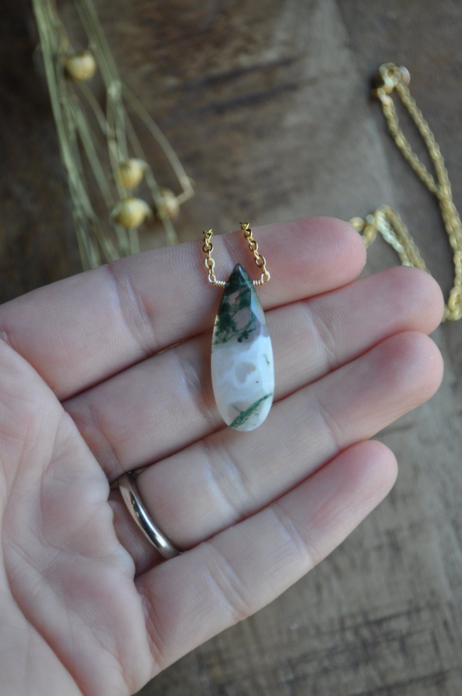 Image of Moss Agate Teardrop Necklace