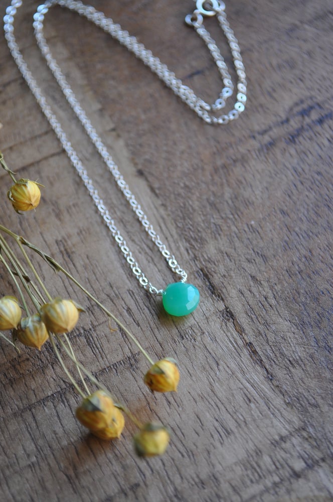 Image of Small Chrysoprase Teardrop Necklace on Sterling Silver