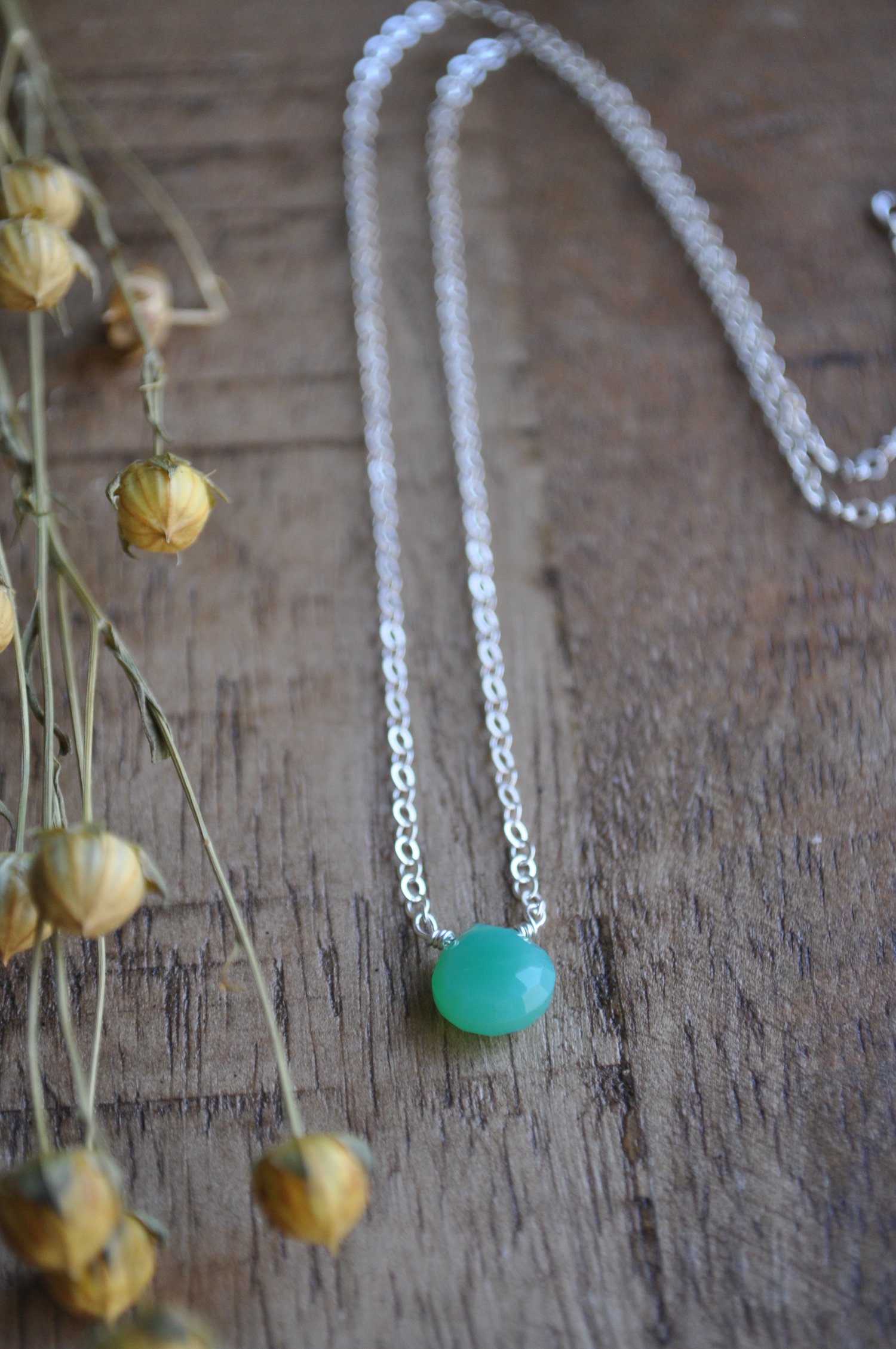 Image of Small Chrysoprase Teardrop Necklace on Sterling Silver