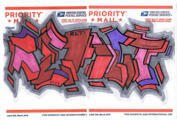Image of REACT Postal Label 228 Graffiti Letters