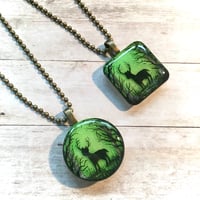 Image 4 of Stag in Enchanted Forest Resin Pendant - Square or Circle