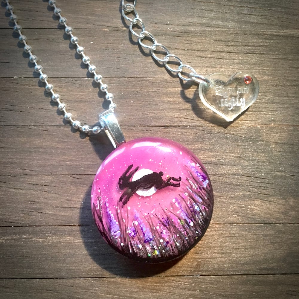 Leaping Hare Pink Moon Resin Pendant