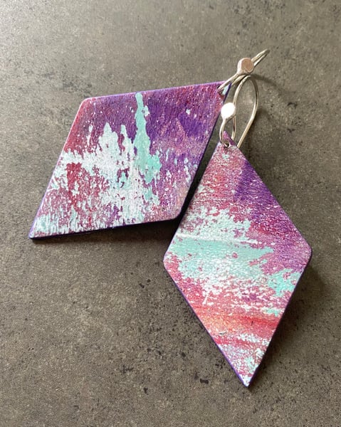 Image of One-Of-A-Kind Monoprint & Sterling Earrings - #6