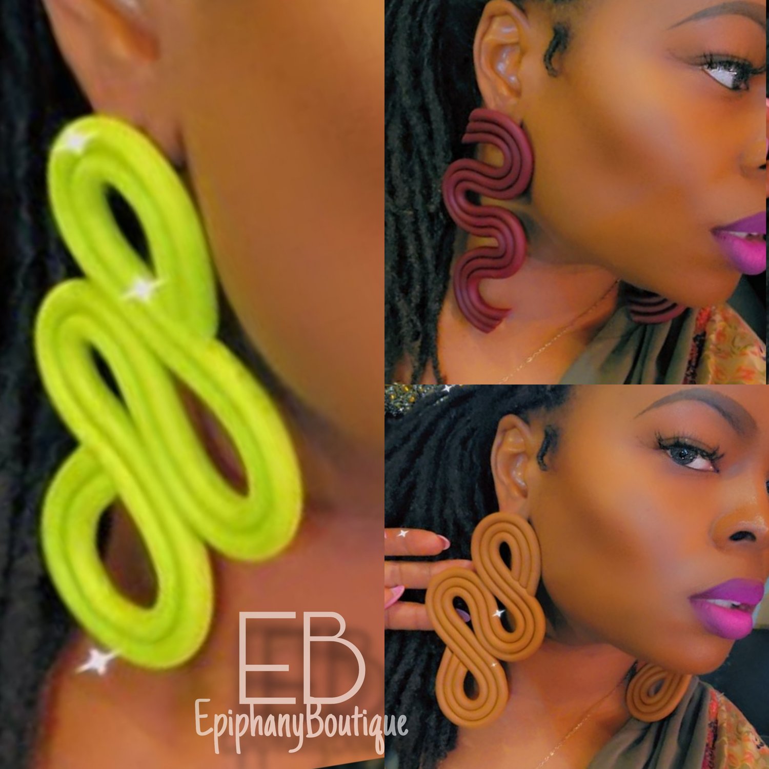 Image of EB Custom Prototype Earrings: Lime, Burgundy & Cocoa Brown