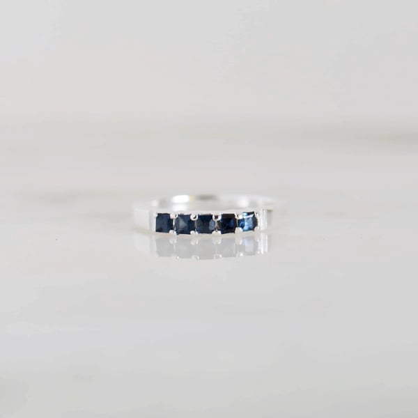 Image of La petite Blue Sapphire crystal square cut silver ring