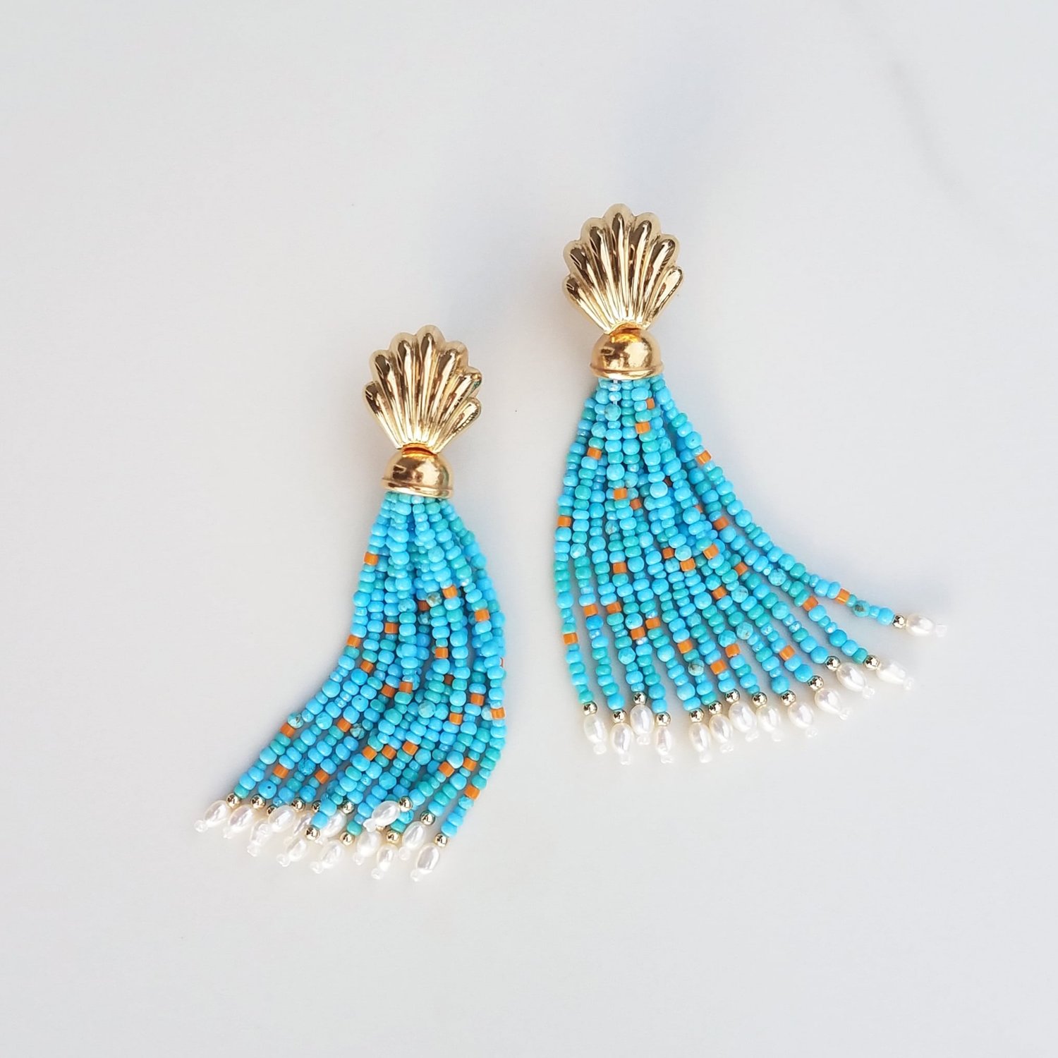 Vintage Shell & Light Blue Tassel