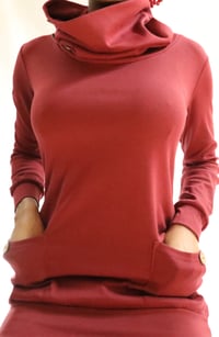 Image 4 of Burgundy Levaca Long Sleeve Cowl Neck Button Tunic Top 