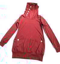 Image 2 of Burgundy Levaca Long Sleeve Cowl Neck Button Tunic Top 