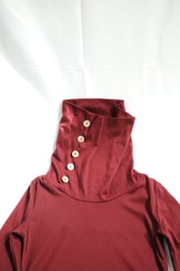 Image 1 of Burgundy Levaca Long Sleeve Cowl Neck Button Tunic Top 