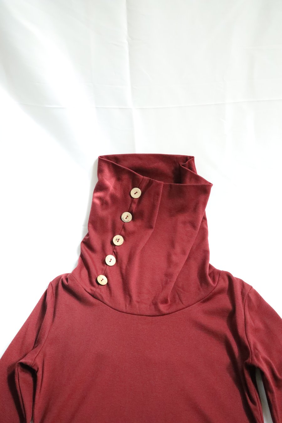 Image of Burgundy Levaca Long Sleeve Cowl Neck Button Tunic Top 