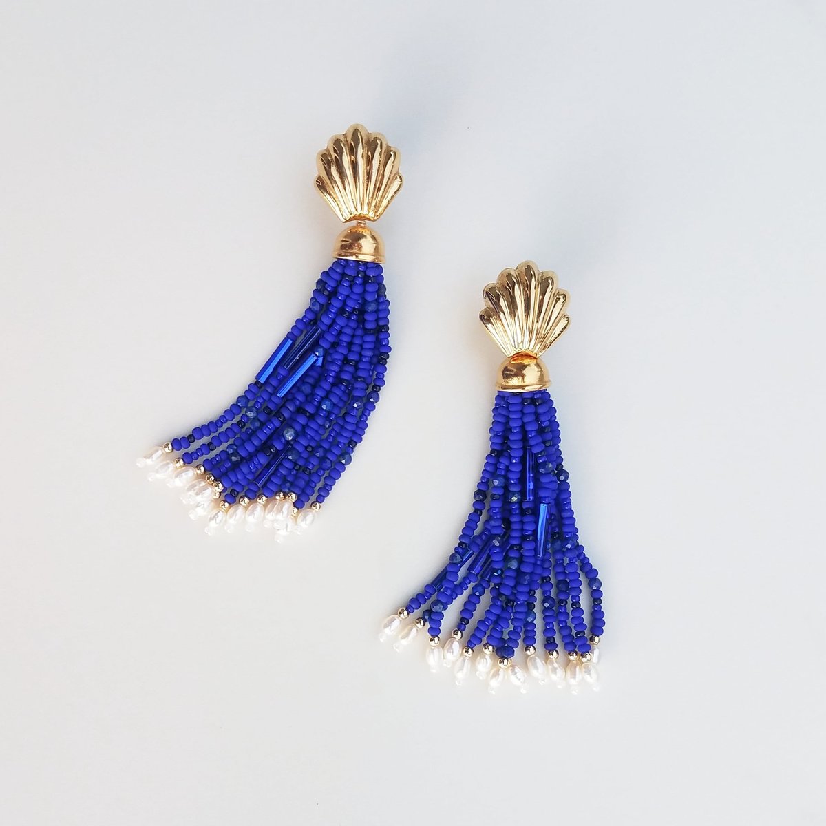 Vintage Shell & Royal Blue Tassel Lola Florence Jewelry Hawaii