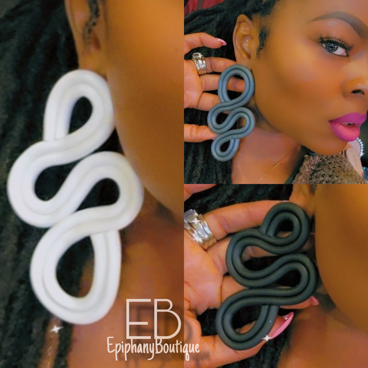 Image of EB Custom Prototype Earrings: White, Graphite & Black