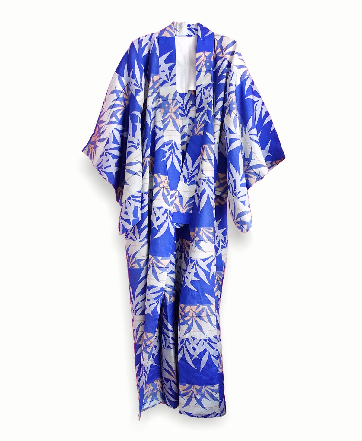 Image of Kimono af silke - violetblå med bambusblad