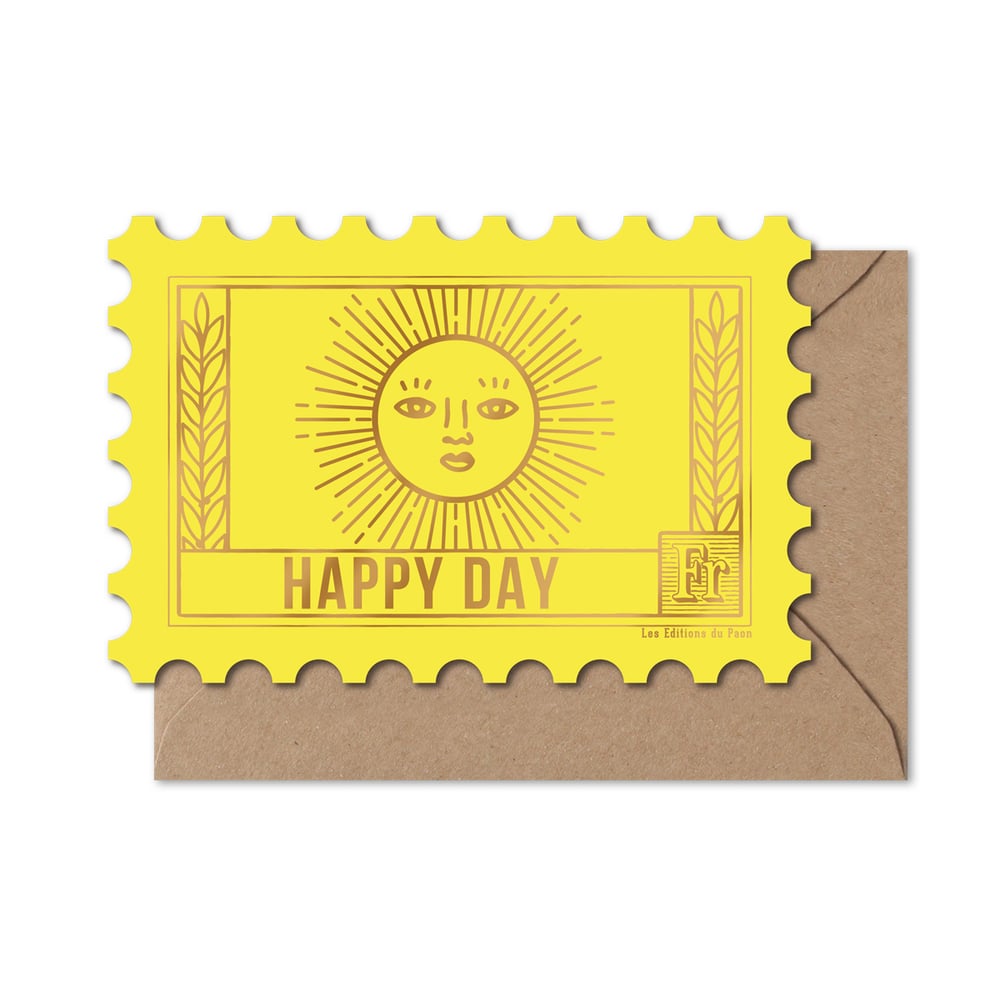 Image of CARTE TIMBRE HAPPY DAY soleil jaune