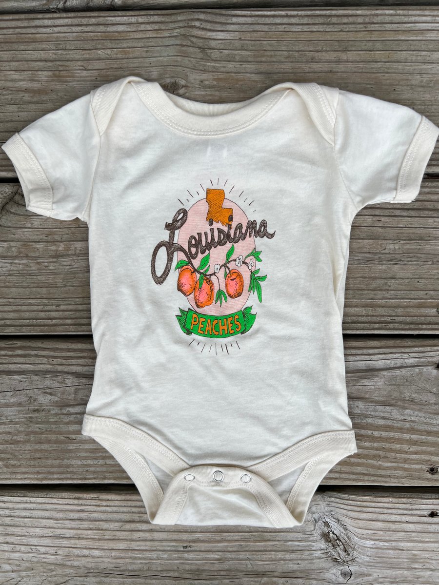 Baby Louisiana Peaches Onesie on Cream Mr P's Tees