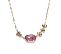 Image 1 of Handmade gold chain necklace with pink tourmaline and grey diamond 