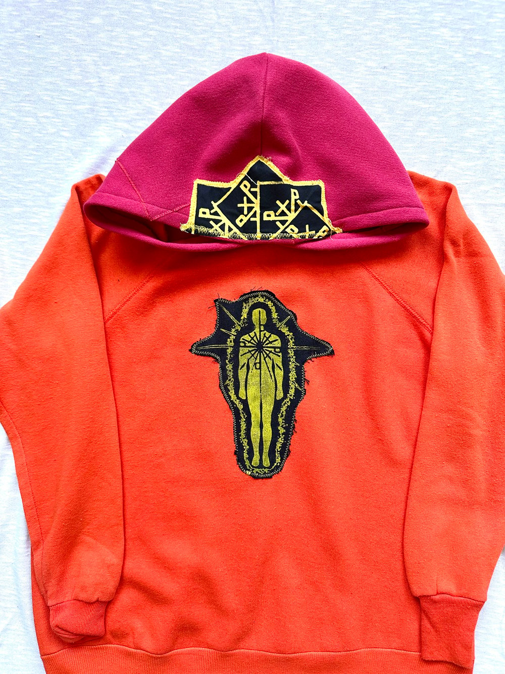 right here inside cut and sew hoodie 