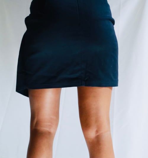 Image of La Lavon Navy Blue Denim Asymmetrical Mini Twist Skirt
